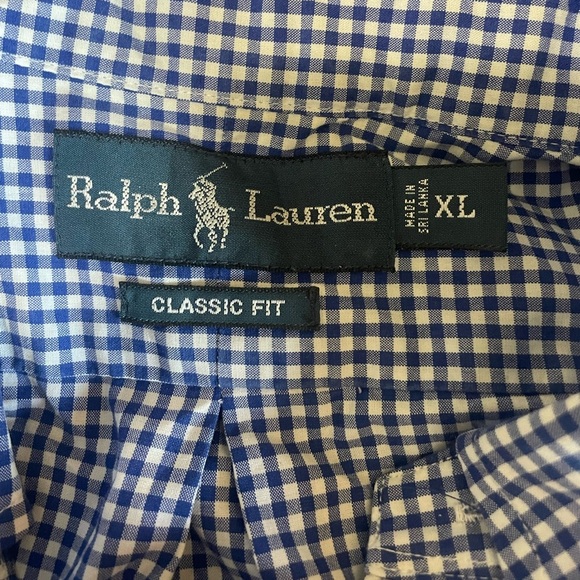 Ralph Lauren Sz XL Classic Fit Blue White Gingham Check Crisp Cotton Shirt - Picture 2 of 12